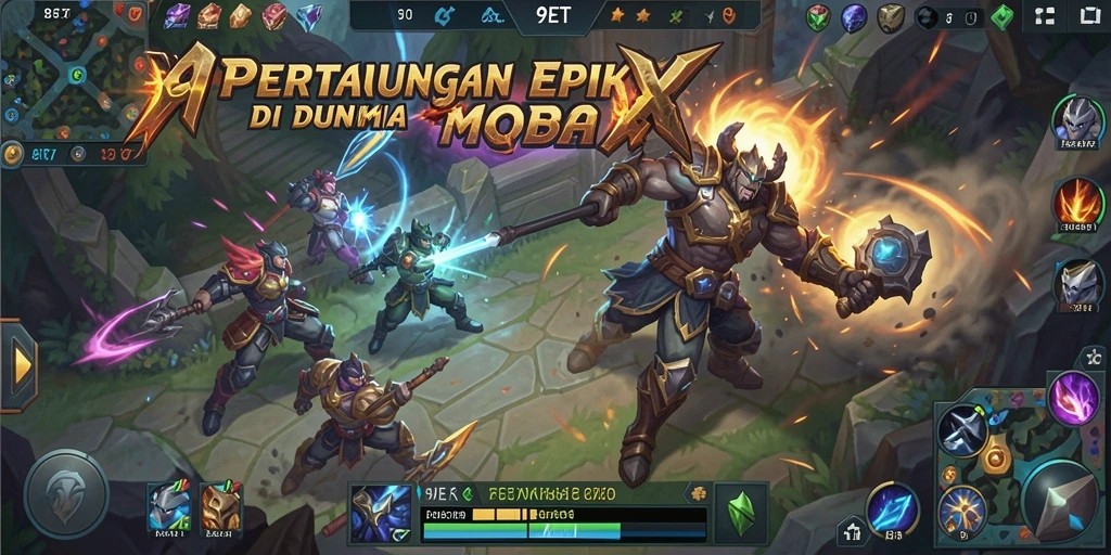Tangkapan layar utama 9ET menampilkan pertarungan intens dalam permainan MOBA.
