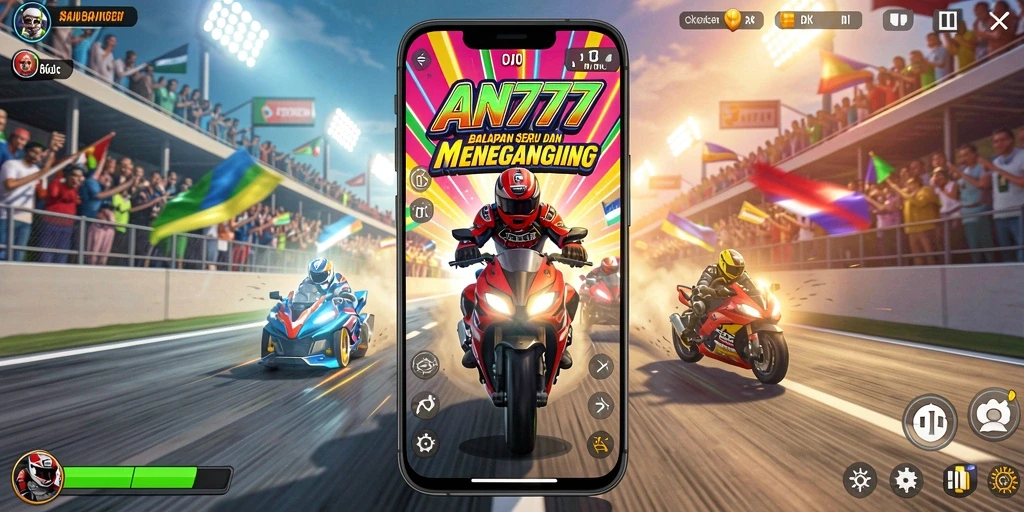 Tampilan seru gameplay AN777 dengan balapan mendebarkan.
