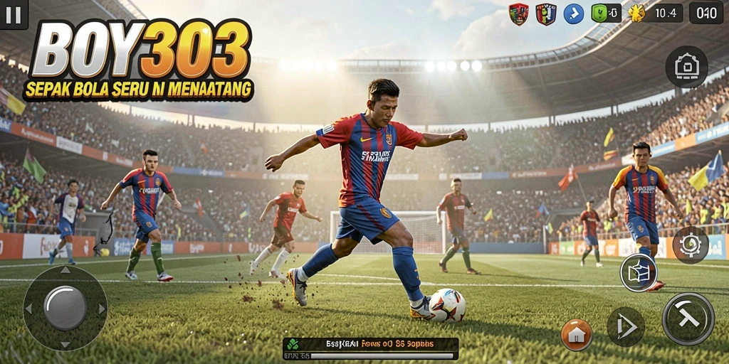 Tampilan gameplay seru dari BOY303 yang menggambarkan pertandingan sepak bola.