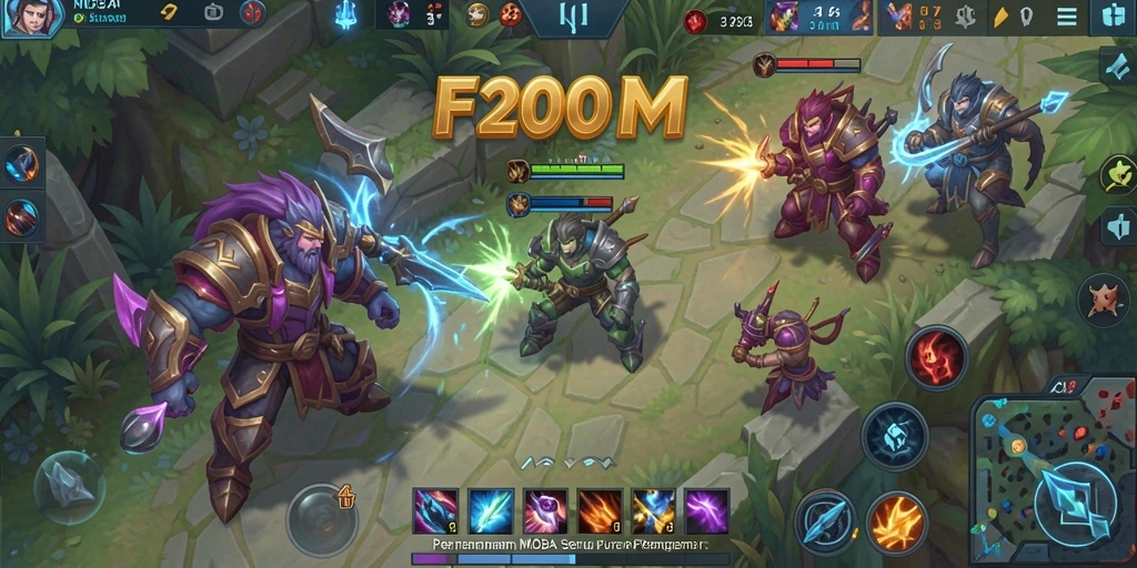 Screenshot F200M menampilkan aksi pertarungan seru di arena MOBA.
