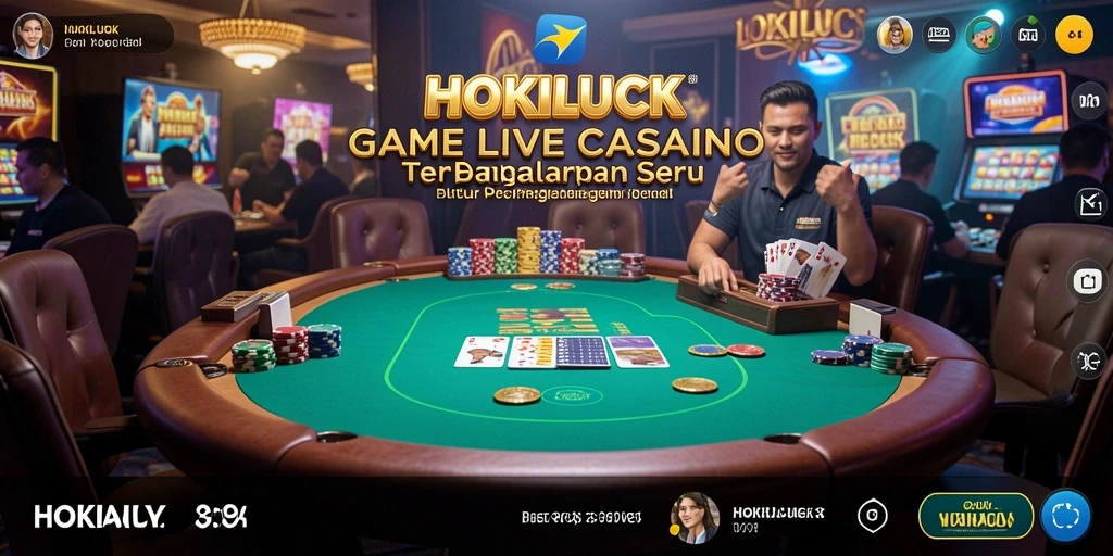 Screenshot gameplay HOKILUCK menampilkan dealer langsung dan pemain yang berinteraksi.
