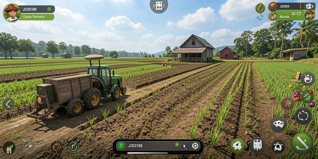 Tampilan screenshot JOSS188 menampilkan ladang hijau dengan tanaman yang sedang tumbuh.