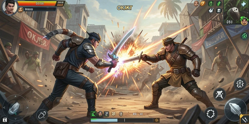 Screenshot gameplay memperlihatkan aksi pertarungan yang mendebarkan di OKJKT.