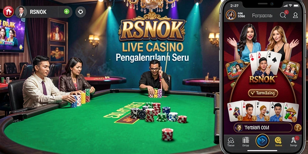 Screenshot gameplay RSNOK menampilkan dealer langsung dan ambiance kasino yang menarik.