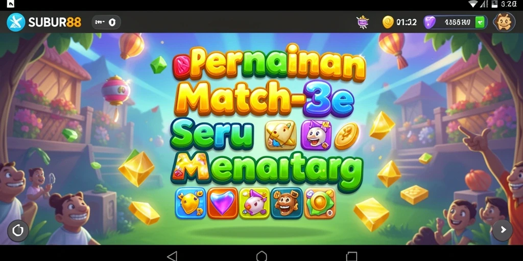 Tampilan gameplay SUBUR88 yang menampilkan kombinasi warna-warni di level Match-3.