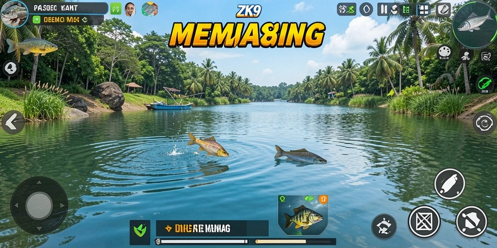 Tampilan gameplay ZK9 dengan aktivitas memancing yang menarik.